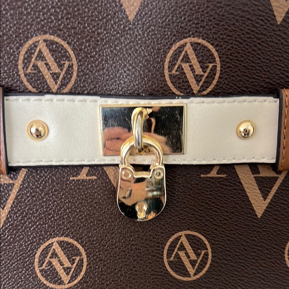 Adrienne Vittadini Brown and Gold Crossbody Bag with Structured Design-09 - Picture 4 of 13